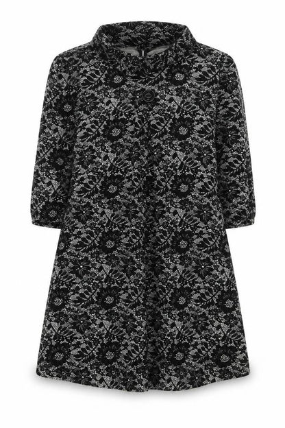 Izabel Womens Black Floral Polyester Trapeze & Swing Size 14 Round Neck Pullover
