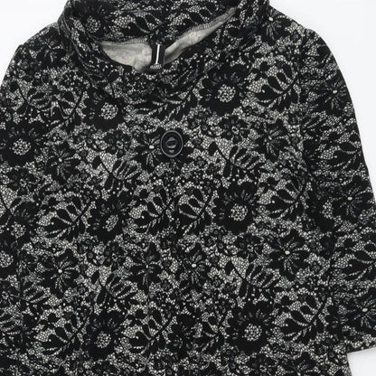 Izabel Womens Black Floral Polyester Trapeze & Swing Size 14 Round Neck Pullover