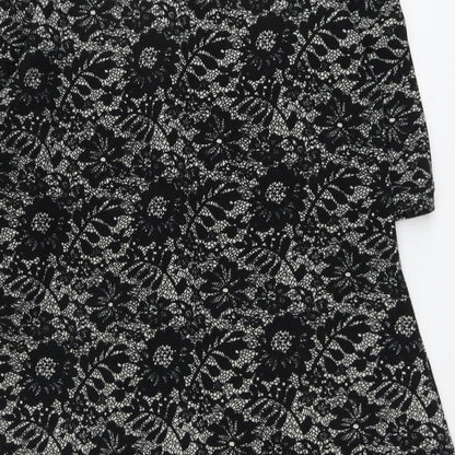 Izabel Womens Black Floral Polyester Trapeze & Swing Size 14 Round Neck Pullover