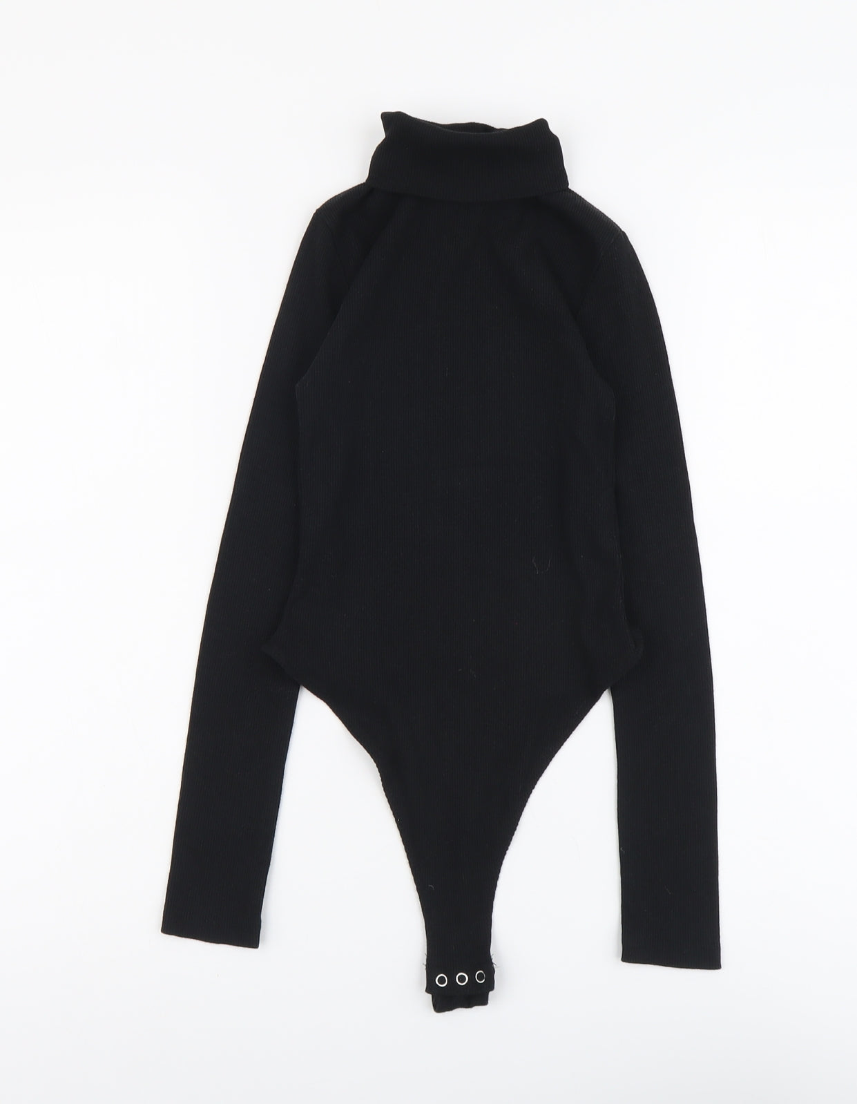 Boohoo Womens Black Polyester Bodysuit One-Piece Size 6 Snap - Ribbed