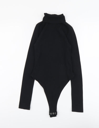Boohoo Womens Black Polyester Bodysuit One-Piece Size 6 Snap - Ribbed