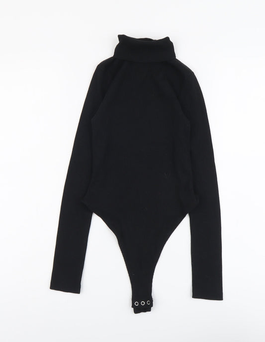 Boohoo Womens Black Polyester Bodysuit One-Piece Size 6 Snap - Ribbed