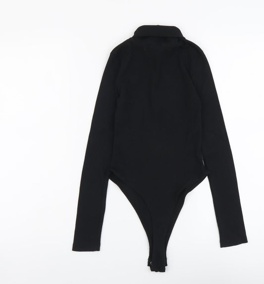 Boohoo Womens Black Polyester Bodysuit One-Piece Size 6 Snap - Ribbed