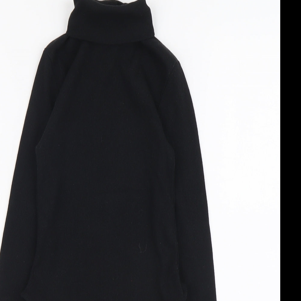 Boohoo Womens Black Polyester Bodysuit One-Piece Size 6 Snap - Ribbed