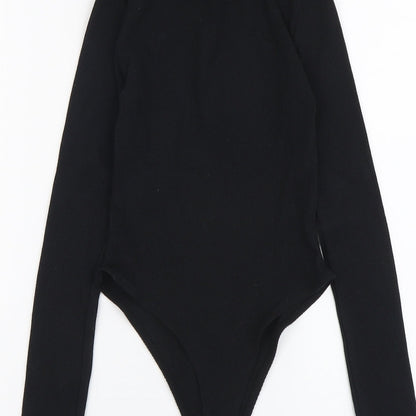 Boohoo Womens Black Polyester Bodysuit One-Piece Size 6 Snap - Ribbed