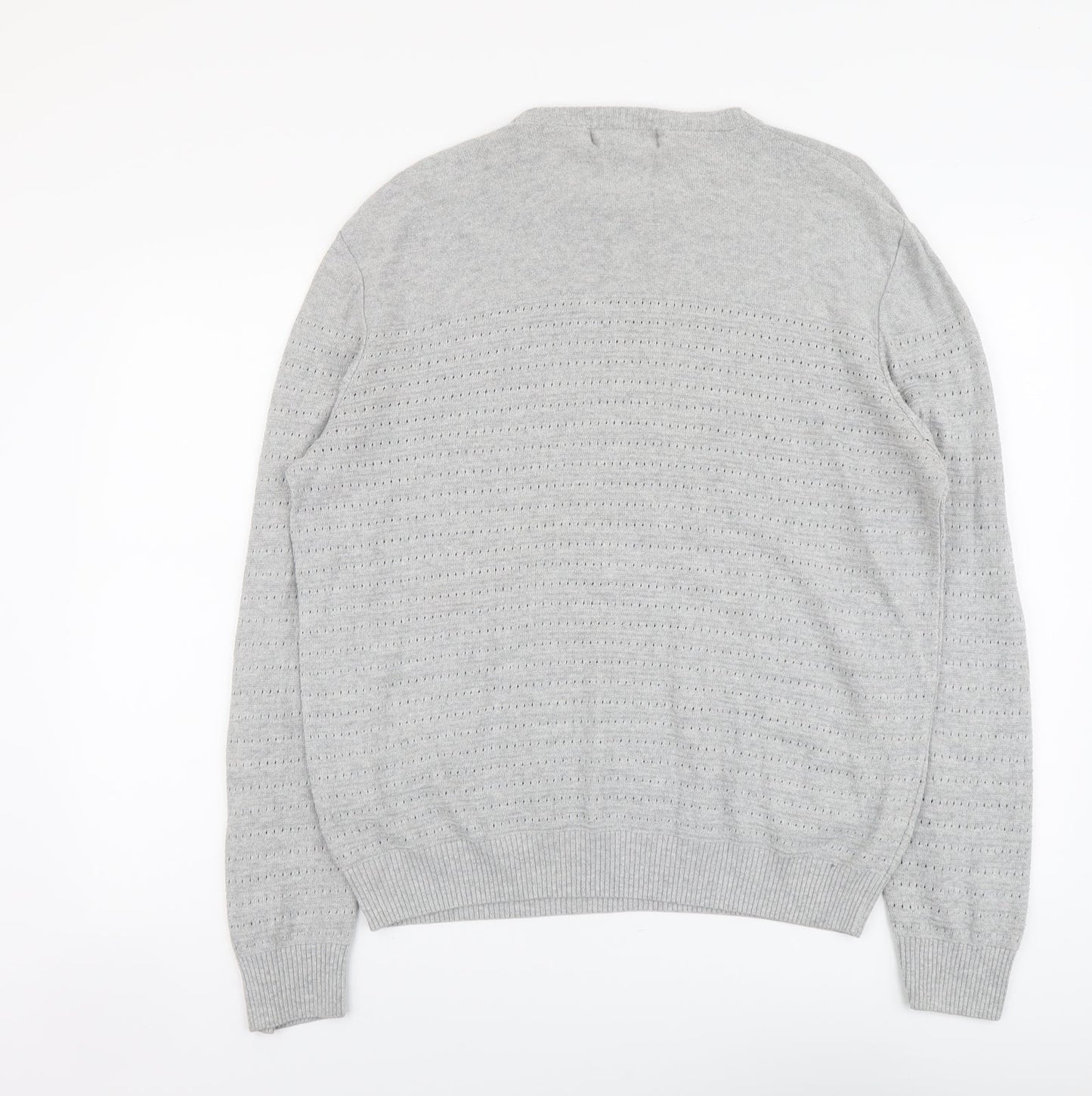 River Island Mens Grey Round Neck Cotton Pullover Jumper Size L Long Sleeve