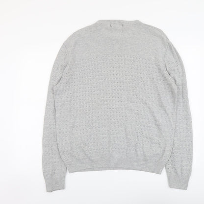 River Island Mens Grey Round Neck Cotton Pullover Jumper Size L Long Sleeve