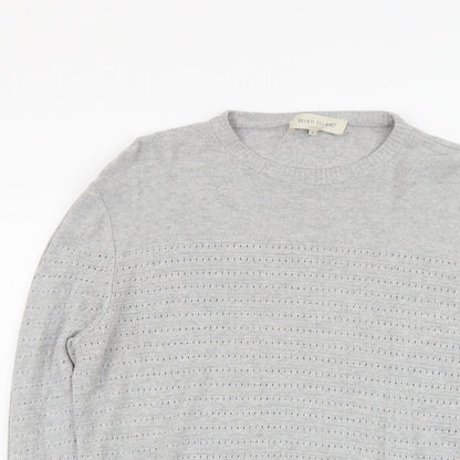 River Island Mens Grey Round Neck Cotton Pullover Jumper Size L Long Sleeve