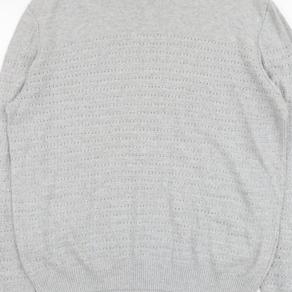 River Island Mens Grey Round Neck Cotton Pullover Jumper Size L Long Sleeve