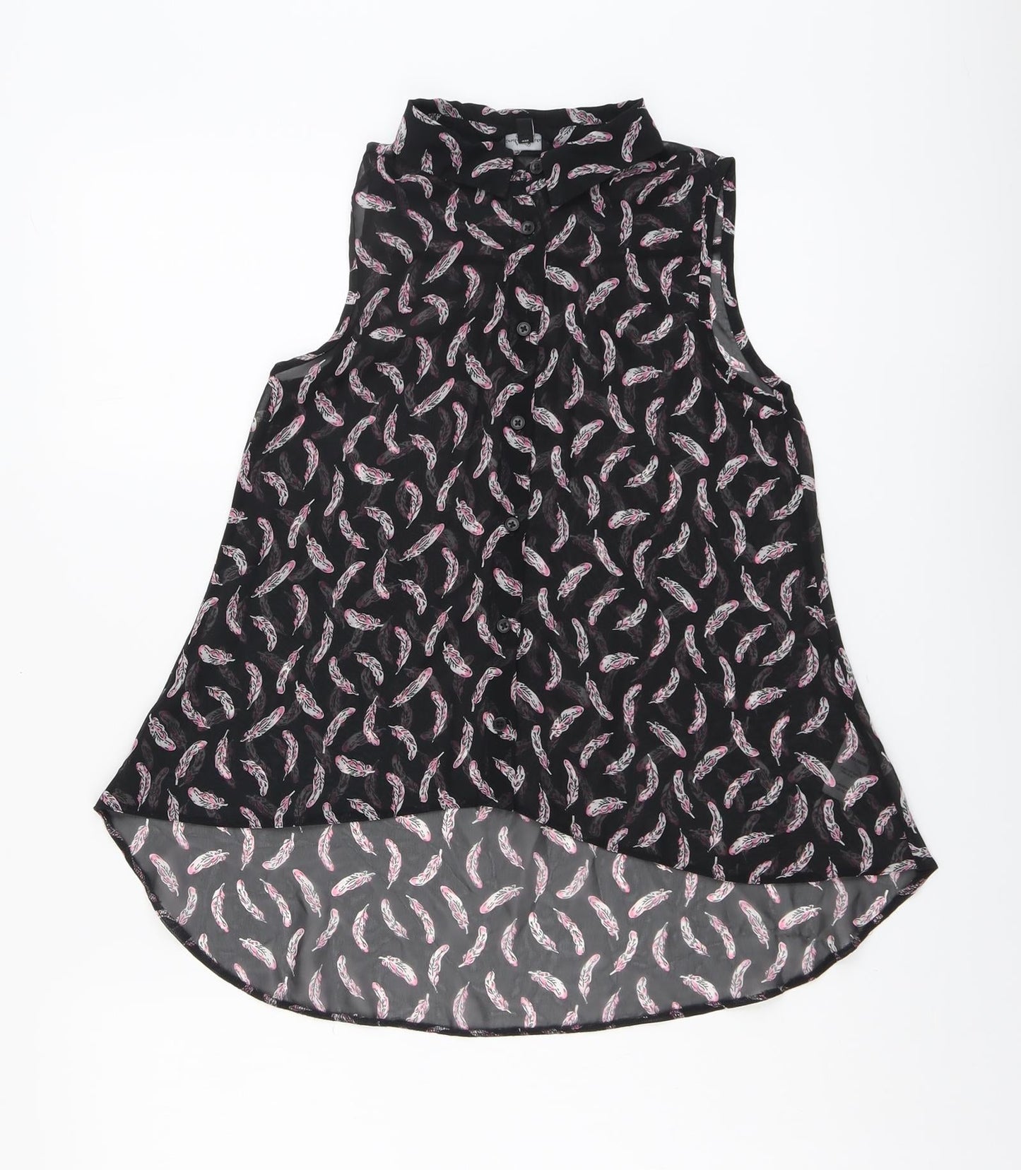 Candy Couture Girls Black Geometric Polyester Basic Button-Up Size 12-13 Years Collared Button - Feather