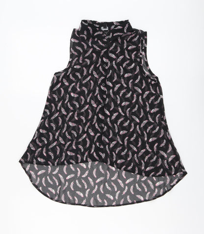 Candy Couture Girls Black Geometric Polyester Basic Button-Up Size 12-13 Years Collared Button - Feather