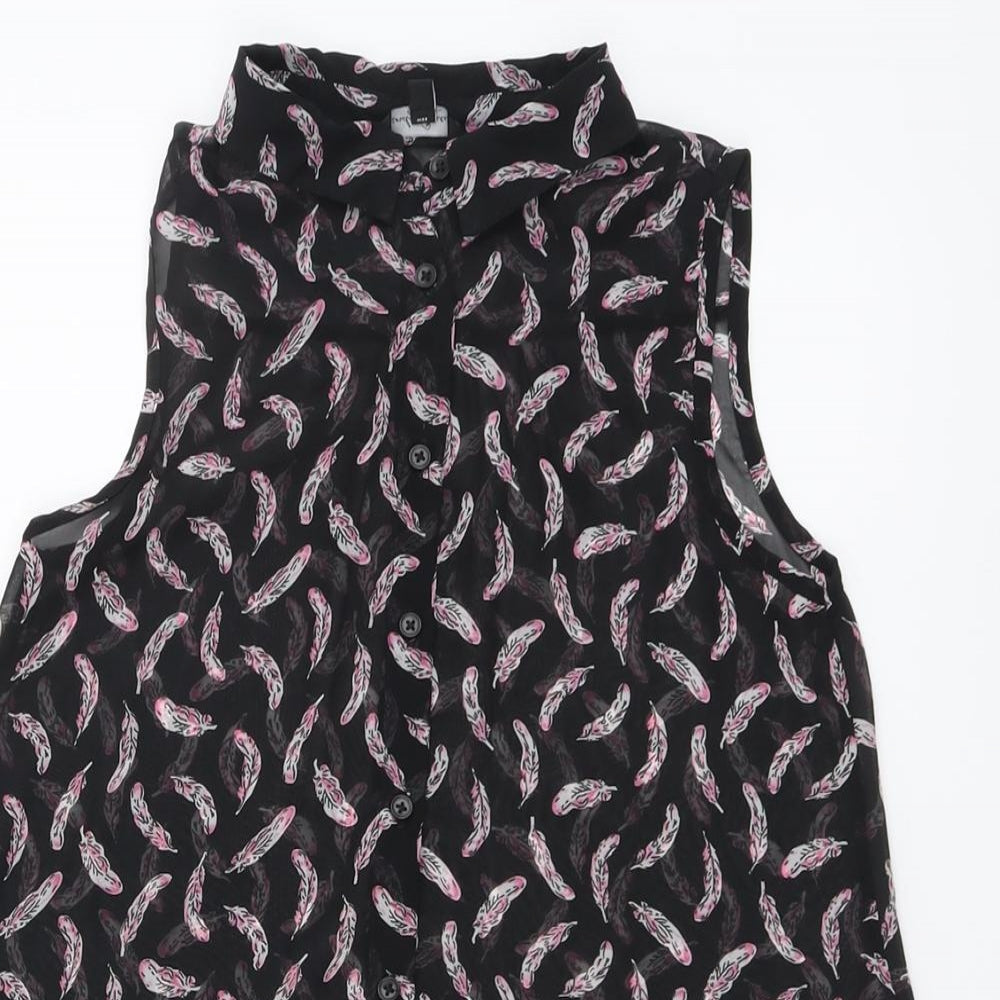 Candy Couture Girls Black Geometric Polyester Basic Button-Up Size 12-13 Years Collared Button - Feather