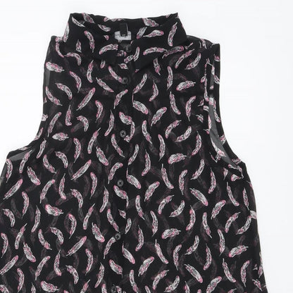 Candy Couture Girls Black Geometric Polyester Basic Button-Up Size 12-13 Years Collared Button - Feather