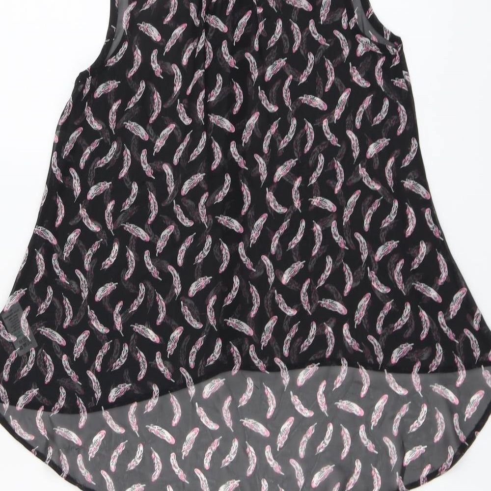 Candy Couture Girls Black Geometric Polyester Basic Button-Up Size 12-13 Years Collared Button - Feather