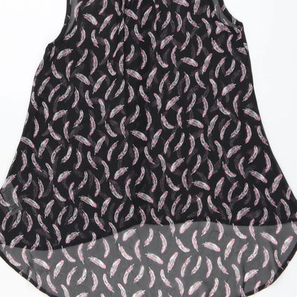 Candy Couture Girls Black Geometric Polyester Basic Button-Up Size 12-13 Years Collared Button - Feather
