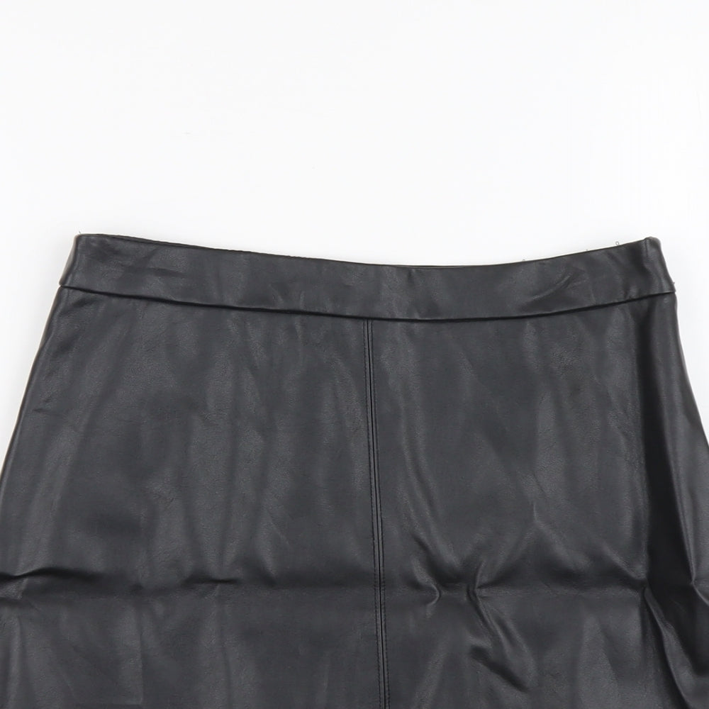 Papaya Womens Black Polyester A-Line Skirt Size 10 Zip