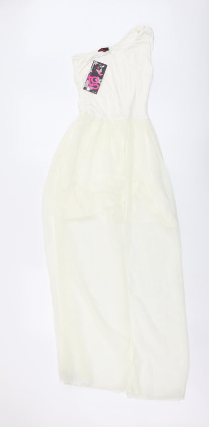 TG Womens Ivory Polyester Maxi Size 8 One Shoulder Pullover