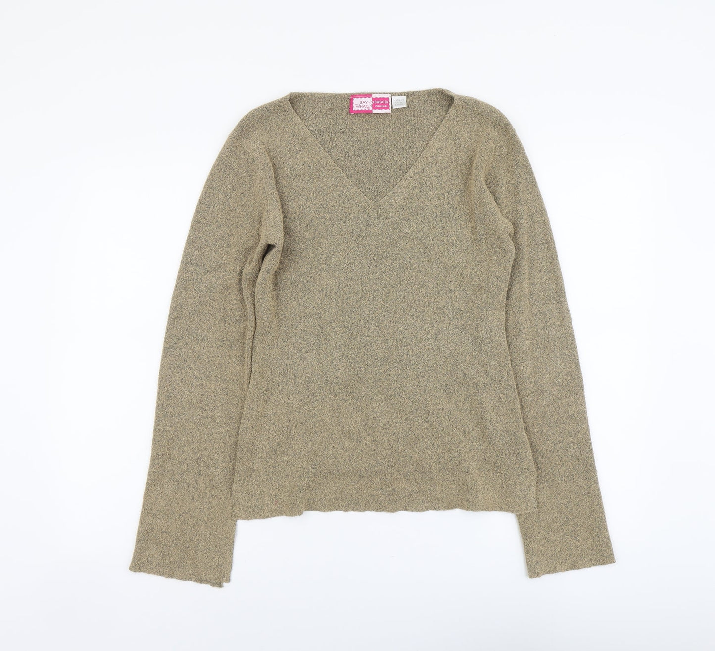 Say What Womens Beige V-Neck Acrylic Pullover Jumper Size L