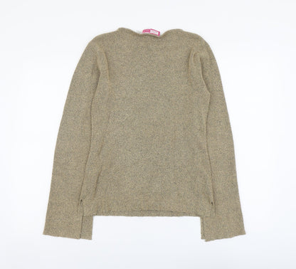 Say What Womens Beige V-Neck Acrylic Pullover Jumper Size L