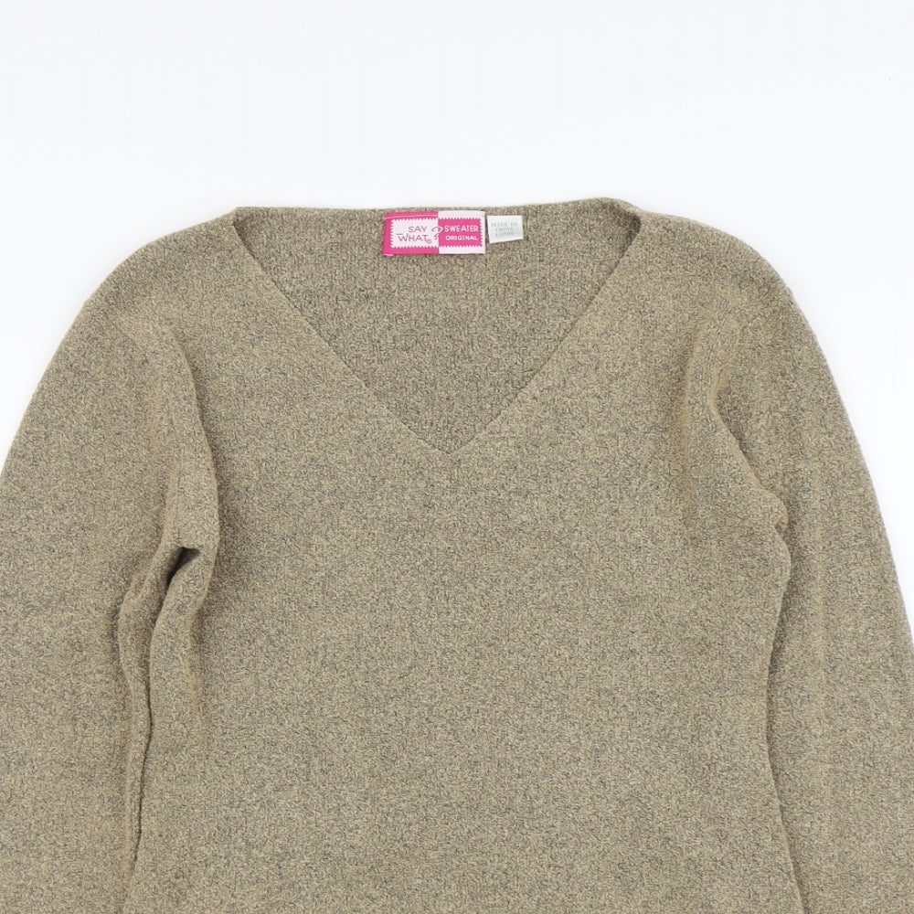 Say What Womens Beige V-Neck Acrylic Pullover Jumper Size L