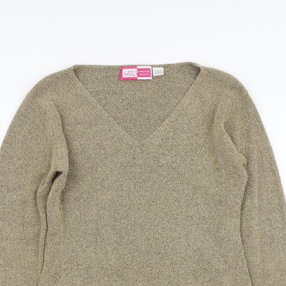 Say What Womens Beige V-Neck Acrylic Pullover Jumper Size L
