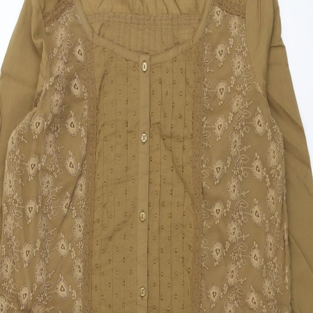 Edeis Womens Brown Floral Cotton A-Line Size 8 V-Neck Button