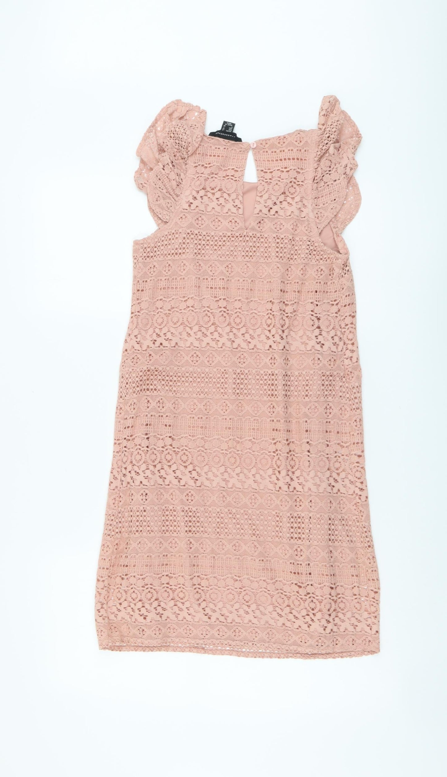 Atmosphere Womens Pink Geometric Cotton A-Line Size 6 Round Neck Button