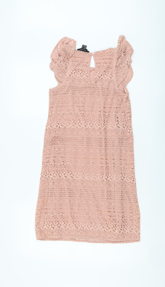 Atmosphere Womens Pink Geometric Cotton A-Line Size 6 Round Neck Button