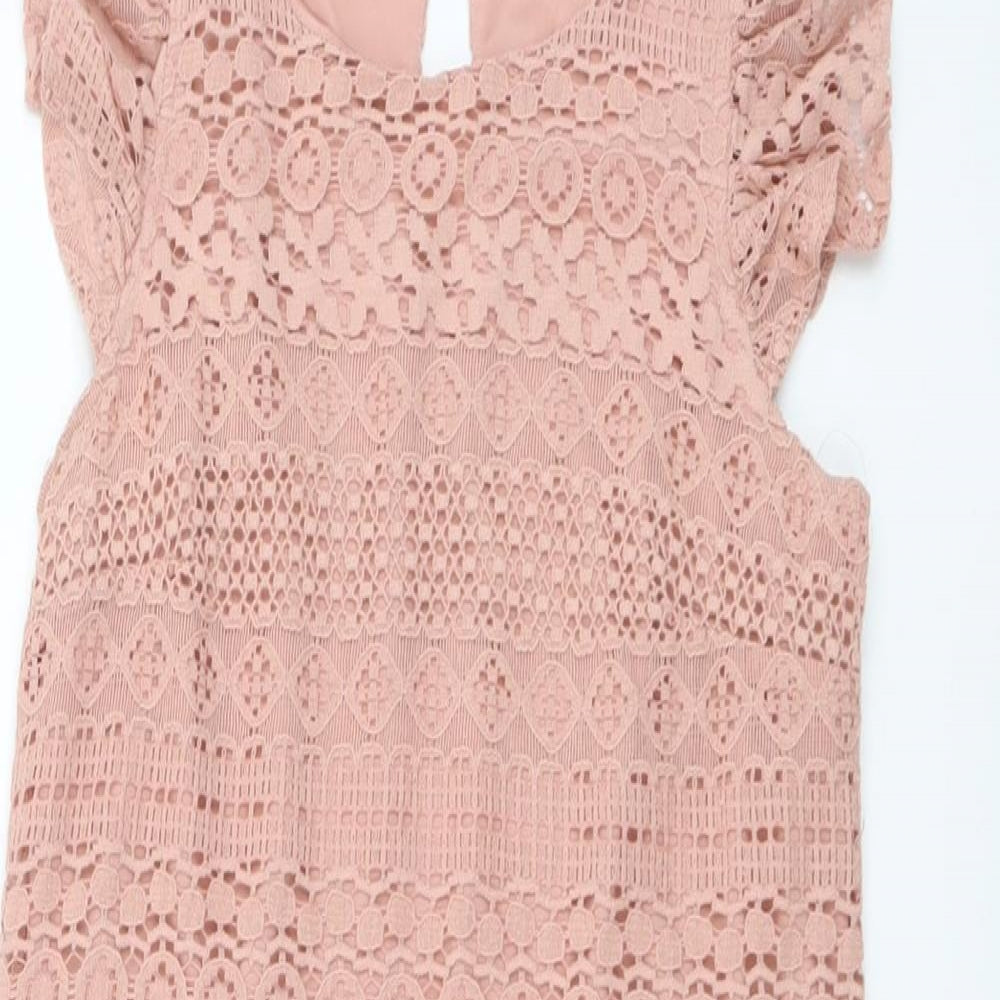 Atmosphere Womens Pink Geometric Cotton A-Line Size 6 Round Neck Button