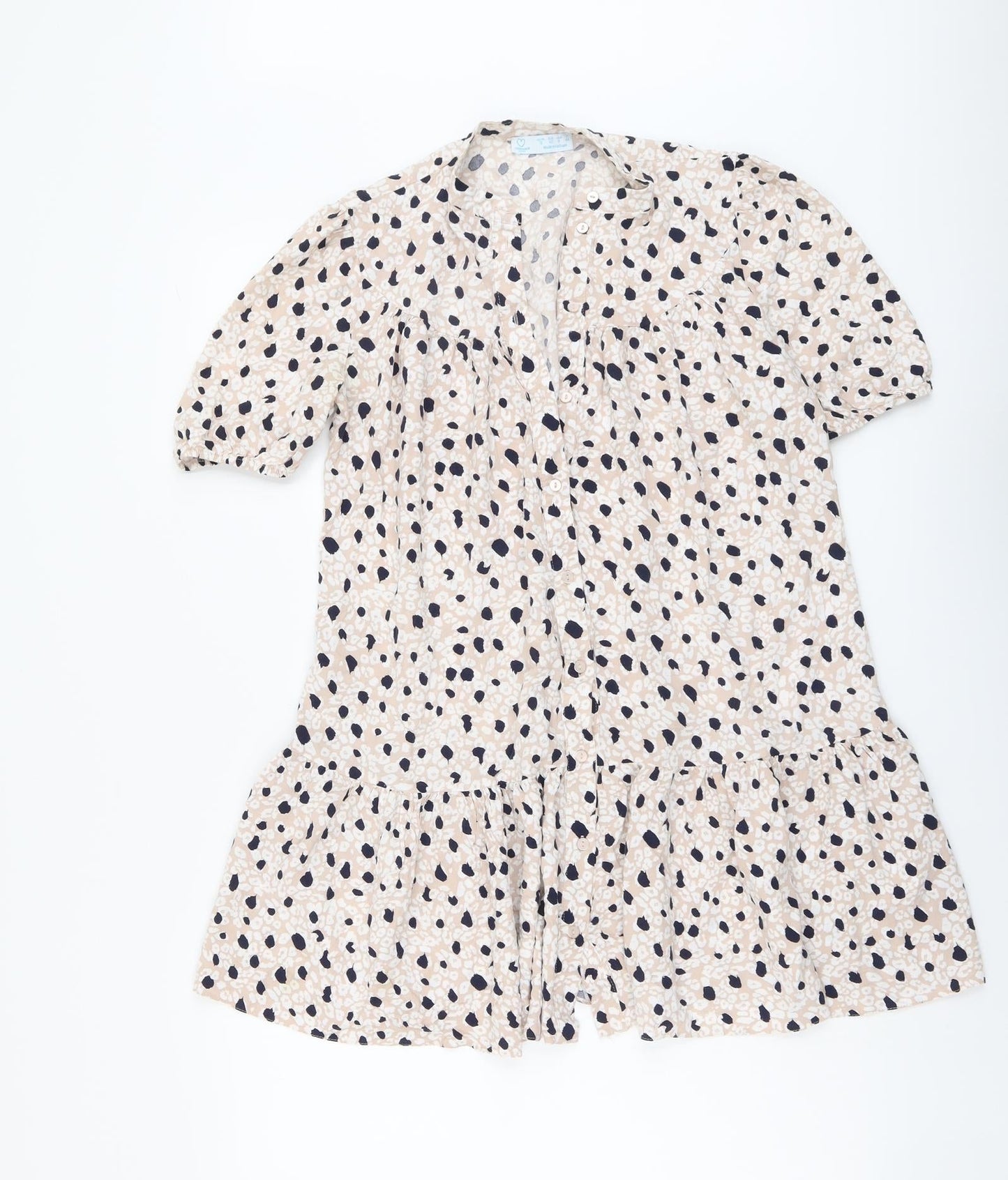 Primark Womens Pink Animal Print Viscose Trapeze & Swing Size 12 V-Neck Button - Leopard Pattern