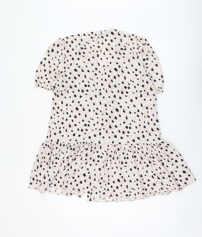 Primark Womens Pink Animal Print Viscose Trapeze & Swing Size 12 V-Neck Button - Leopard Pattern