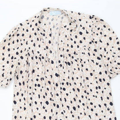 Primark Womens Pink Animal Print Viscose Trapeze & Swing Size 12 V-Neck Button - Leopard Pattern