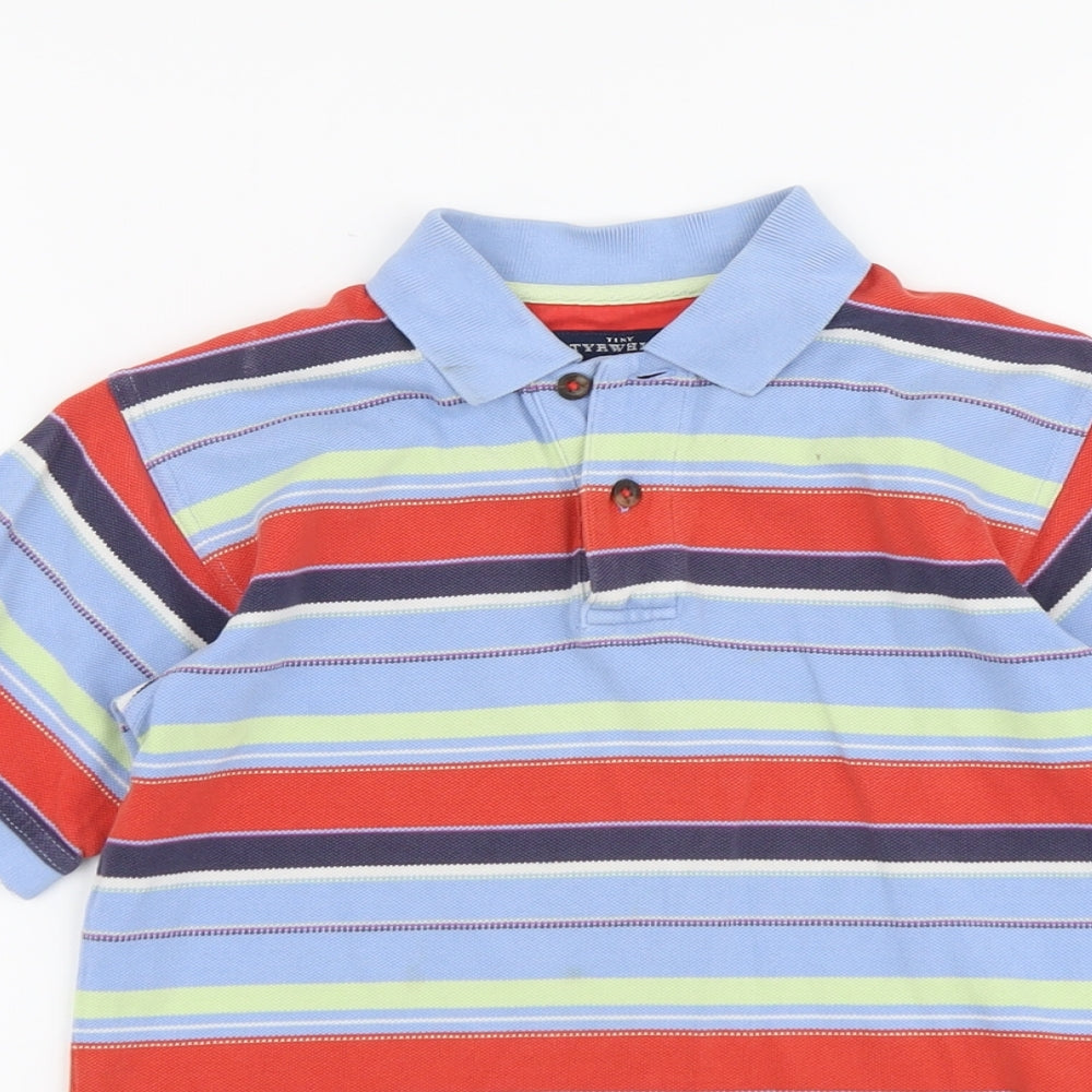 Tiny Tyrwhitt Girls Multicoloured Striped Cotton Basic Polo Size 5-6 Years Collared Button