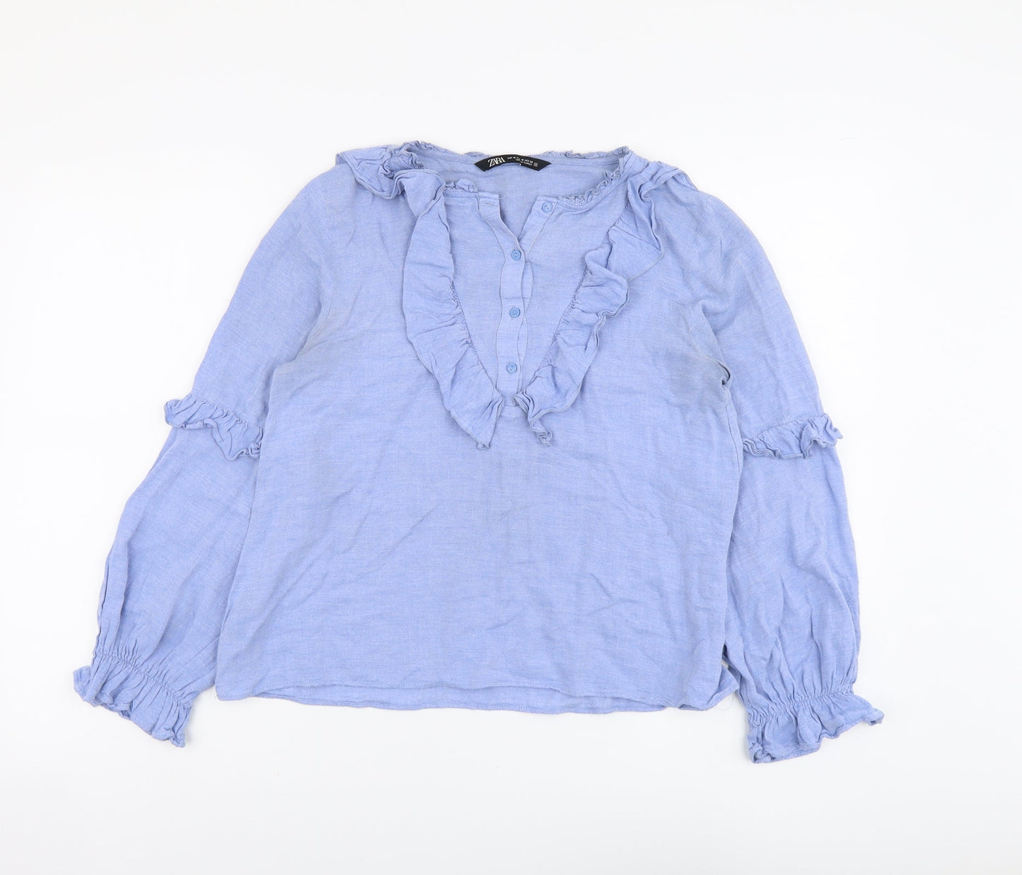 Womens UK Size M Zara Blue Basic Blouse