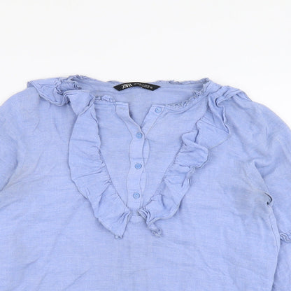 Womens UK Size M Zara Blue Basic Blouse