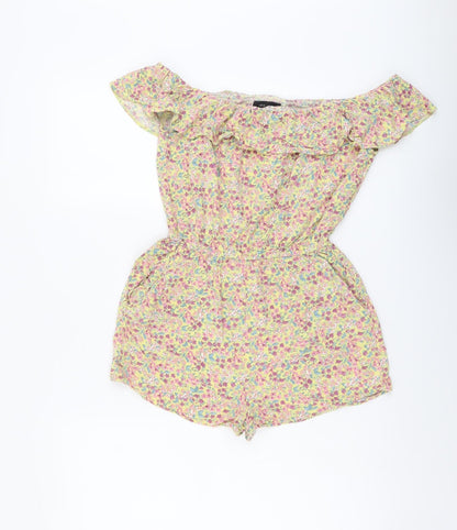 New Look Womens Yellow Floral Viscose Playsuit One-Piece Size 8 Pullover
