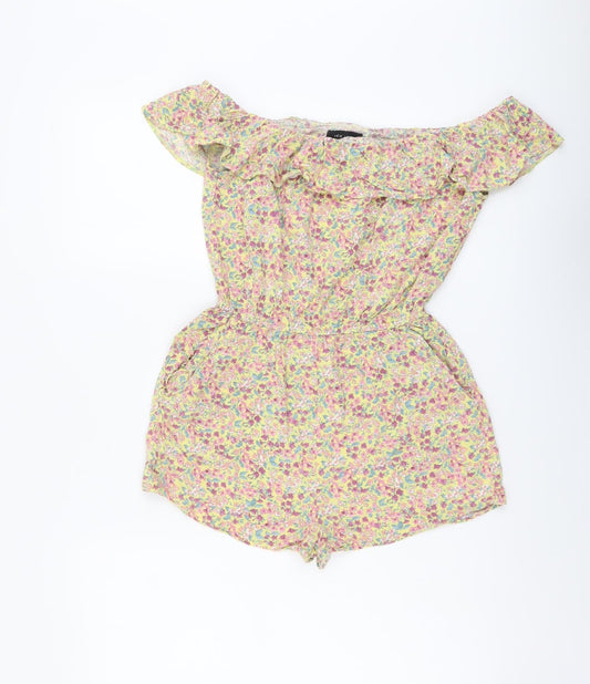 New Look Womens Yellow Floral Viscose Playsuit One-Piece Size 8 Pullover