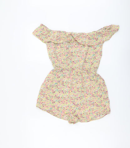 New Look Womens Yellow Floral Viscose Playsuit One-Piece Size 8 Pullover