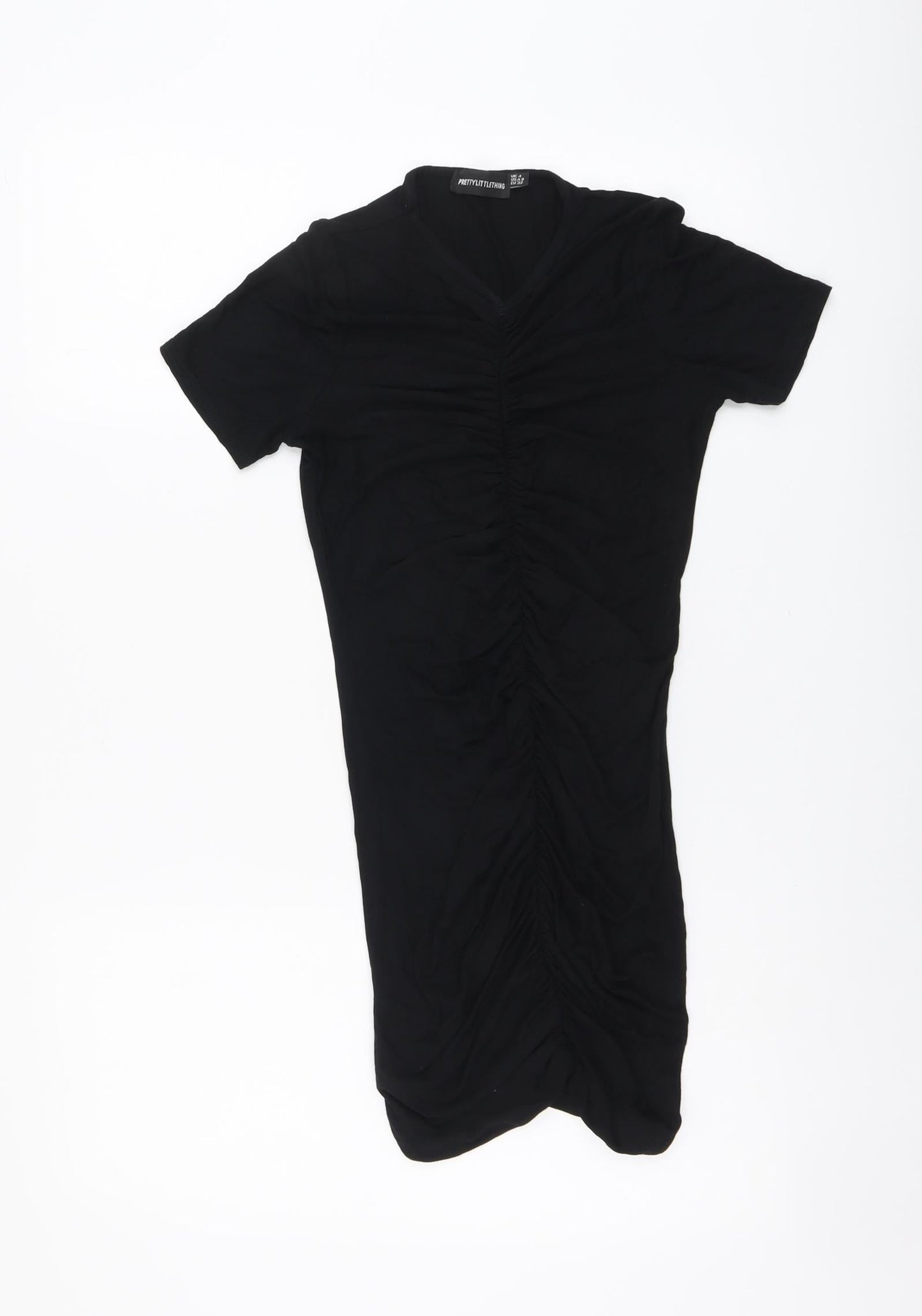 PRETTYLITTLETHING Womens Black Viscose Bodycon Size 4 V-Neck Pullover