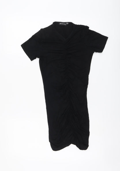 PRETTYLITTLETHING Womens Black Viscose Bodycon Size 4 V-Neck Pullover