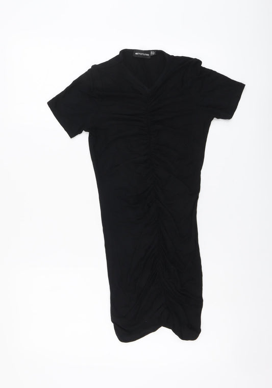 PRETTYLITTLETHING Womens Black Viscose Bodycon Size 4 V-Neck Pullover