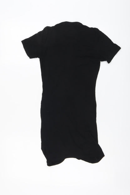 PRETTYLITTLETHING Womens Black Viscose Bodycon Size 4 V-Neck Pullover