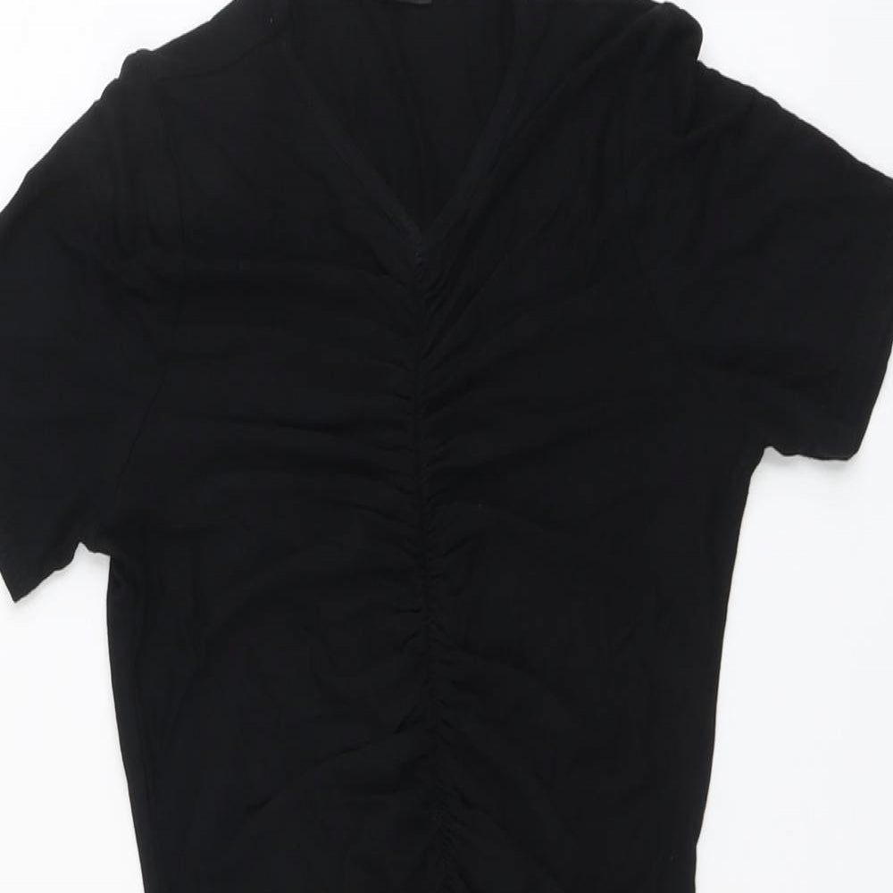 PRETTYLITTLETHING Womens Black Viscose Bodycon Size 4 V-Neck Pullover