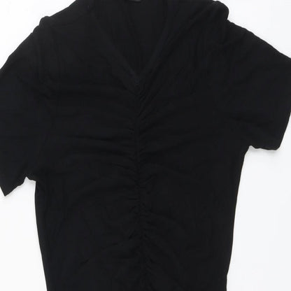 PRETTYLITTLETHING Womens Black Viscose Bodycon Size 4 V-Neck Pullover