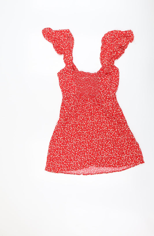 Stradivarius Womens Red Floral Viscose A-Line Size S Round Neck Pullover