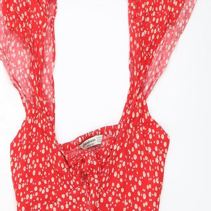 Stradivarius Womens Red Floral Viscose A-Line Size S Round Neck Pullover