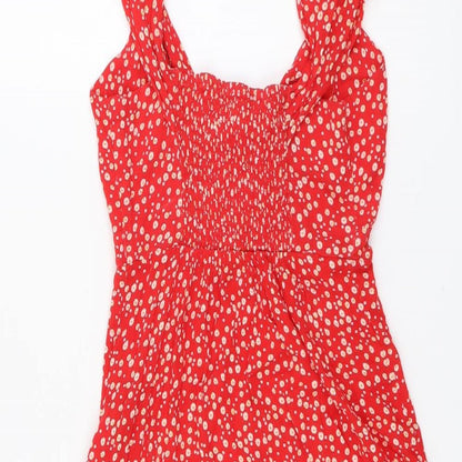 Stradivarius Womens Red Floral Viscose A-Line Size S Round Neck Pullover