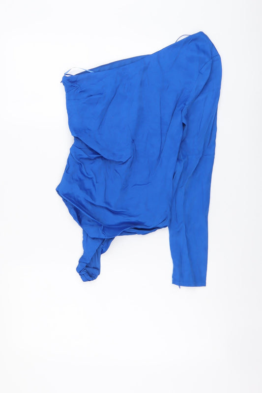 Zara Womens Blue Viscose Bodysuit One-Piece Size S Snap