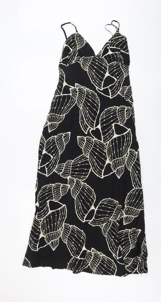 Primark Womens Black Geometric Viscose Trapeze & Swing Size 8 V-Neck Zip - Seashell Pattern
