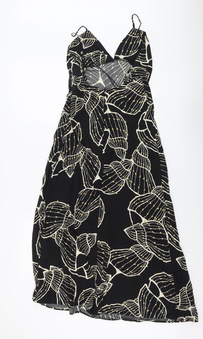 Primark Womens Black Geometric Viscose Trapeze & Swing Size 8 V-Neck Zip - Seashell Pattern